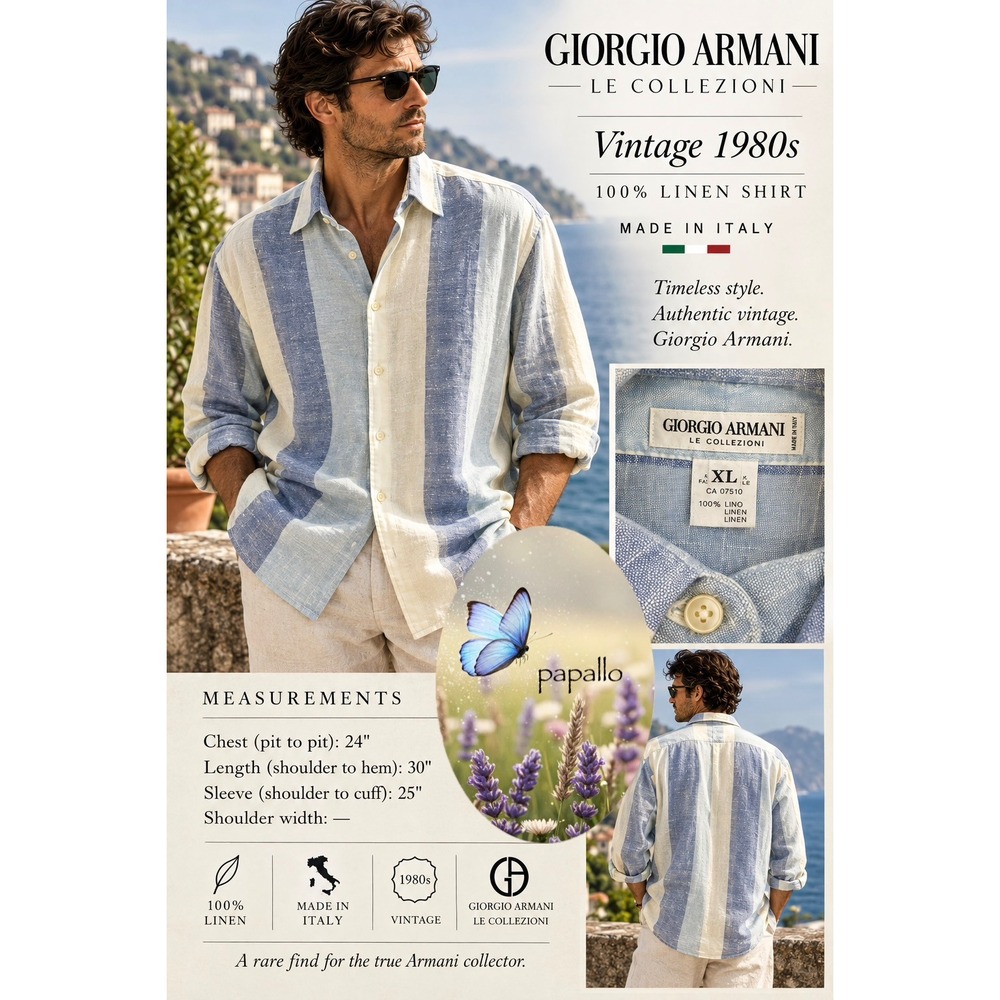 Vintage Giorgio Armani Le Collezioni 100% Linen Striped Shirt XL Made in Italy